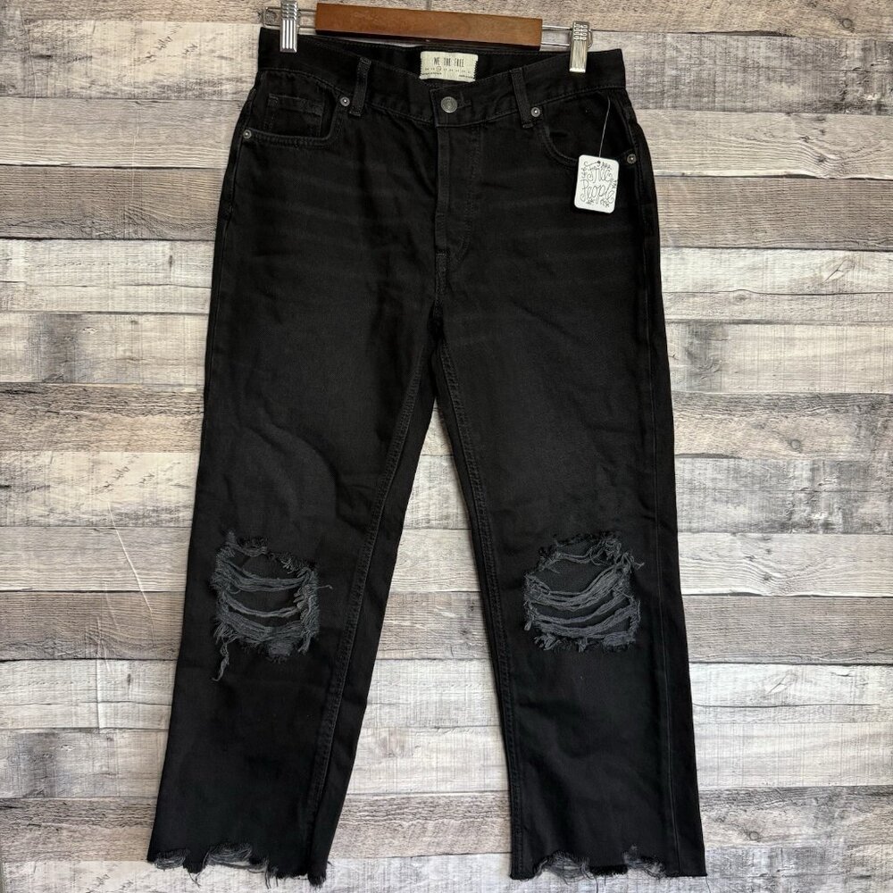 We The Free People Jeans Mid Rise Straight Leg Button Fly Distressed Crop 26 NWT